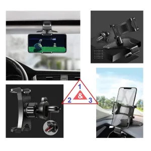 3 in 1 Car GPS Smartphone Holder: Dashboard / Visor Clamp   AC Grid Clip for Sagem Cosy Phone - Black