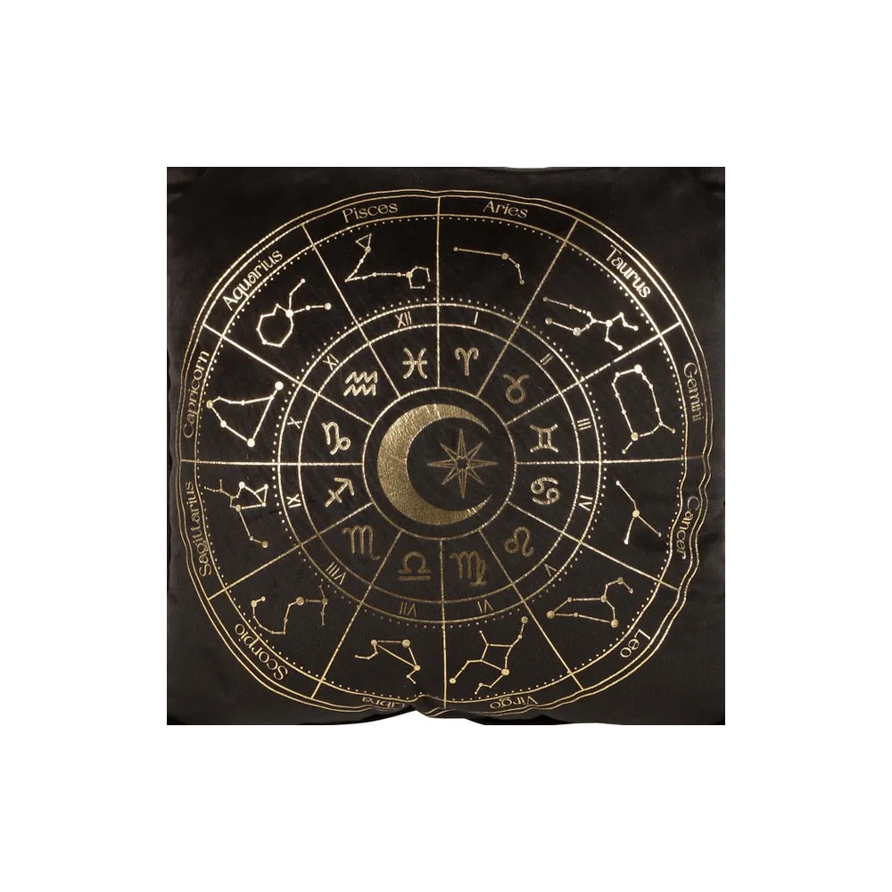 35cm Square Black Astrology Wheel Cushion