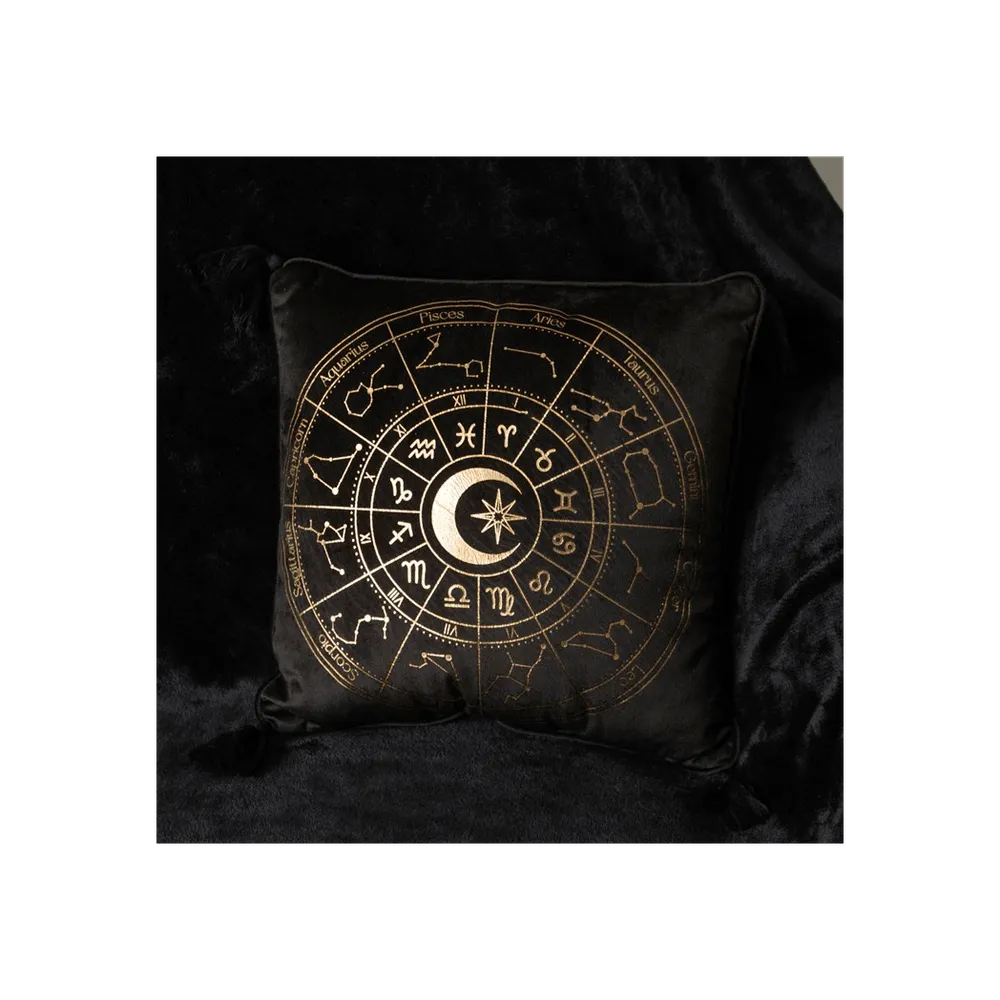 35cm Square Black Astrology Wheel Cushion