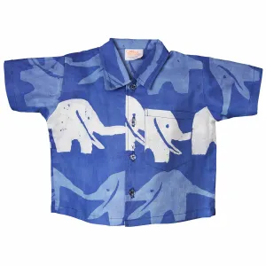 Baby Button Down Shirt Blueberry Elephants Global Mamas