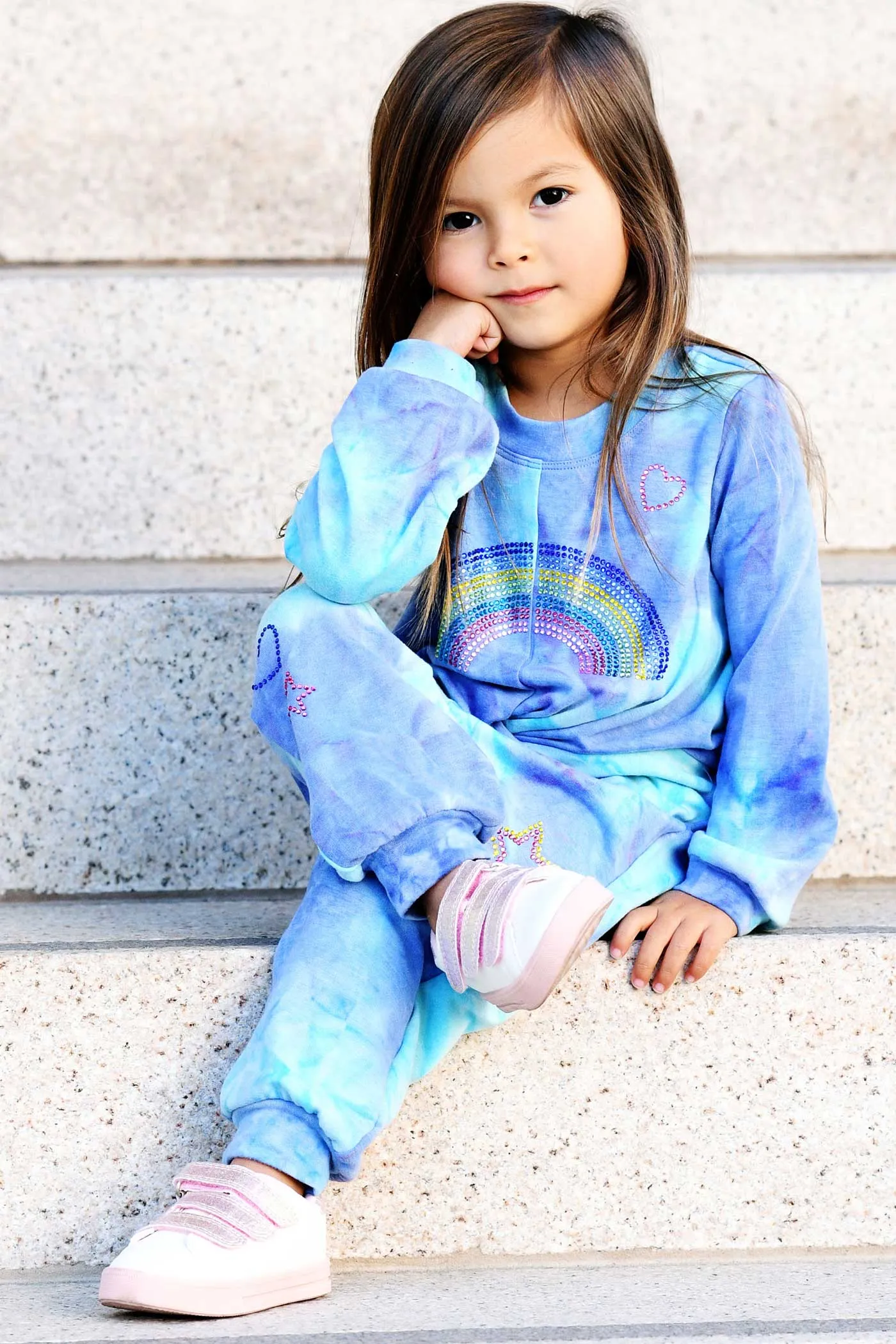 Baby Girl's Tie Dye Rhinestone Heart & Star Joggers