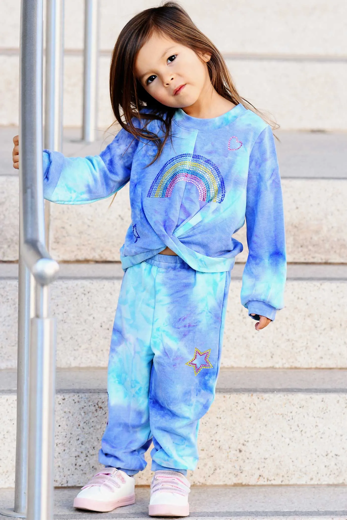 Baby Girl's Tie Dye Rhinestone Heart & Star Joggers