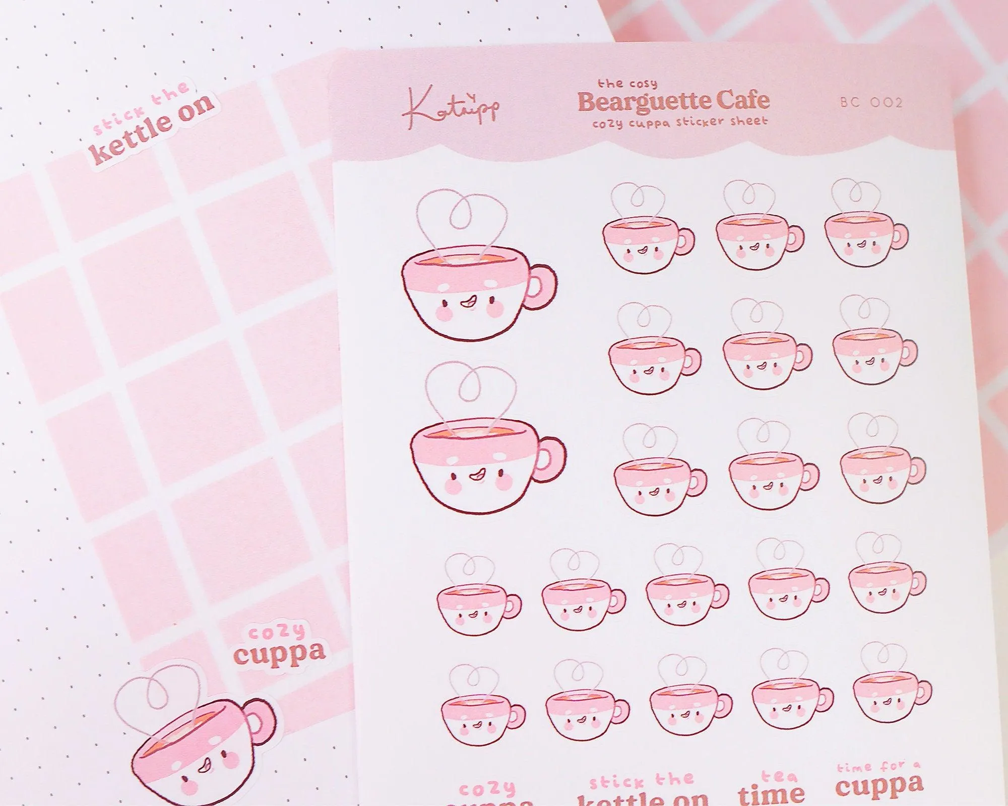 Bearguette Cafe "Cozy Cuppa" Kawaii Sticker Sheet | Cosy Tea Stickers for Planners & Journals | BC 002