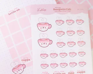 Bearguette Cafe "Cozy Cuppa" Kawaii Sticker Sheet | Cosy Tea Stickers for Planners & Journals | BC 002