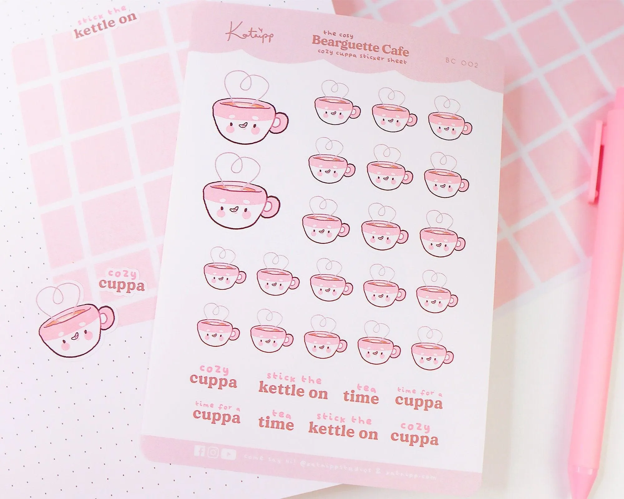 Bearguette Cafe "Cozy Cuppa" Kawaii Sticker Sheet | Cosy Tea Stickers for Planners & Journals | BC 002