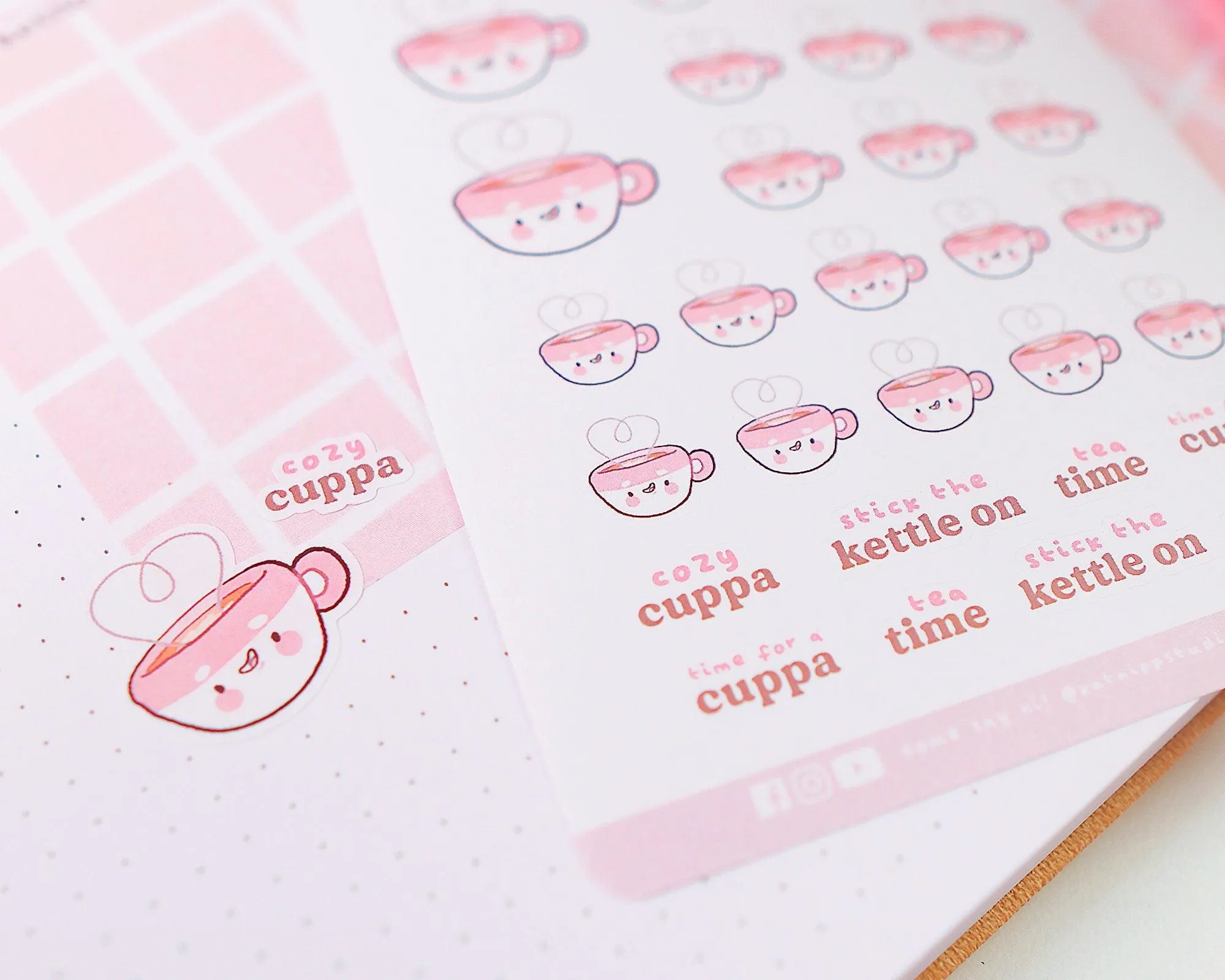 Bearguette Cafe "Cozy Cuppa" Kawaii Sticker Sheet | Cosy Tea Stickers for Planners & Journals | BC 002