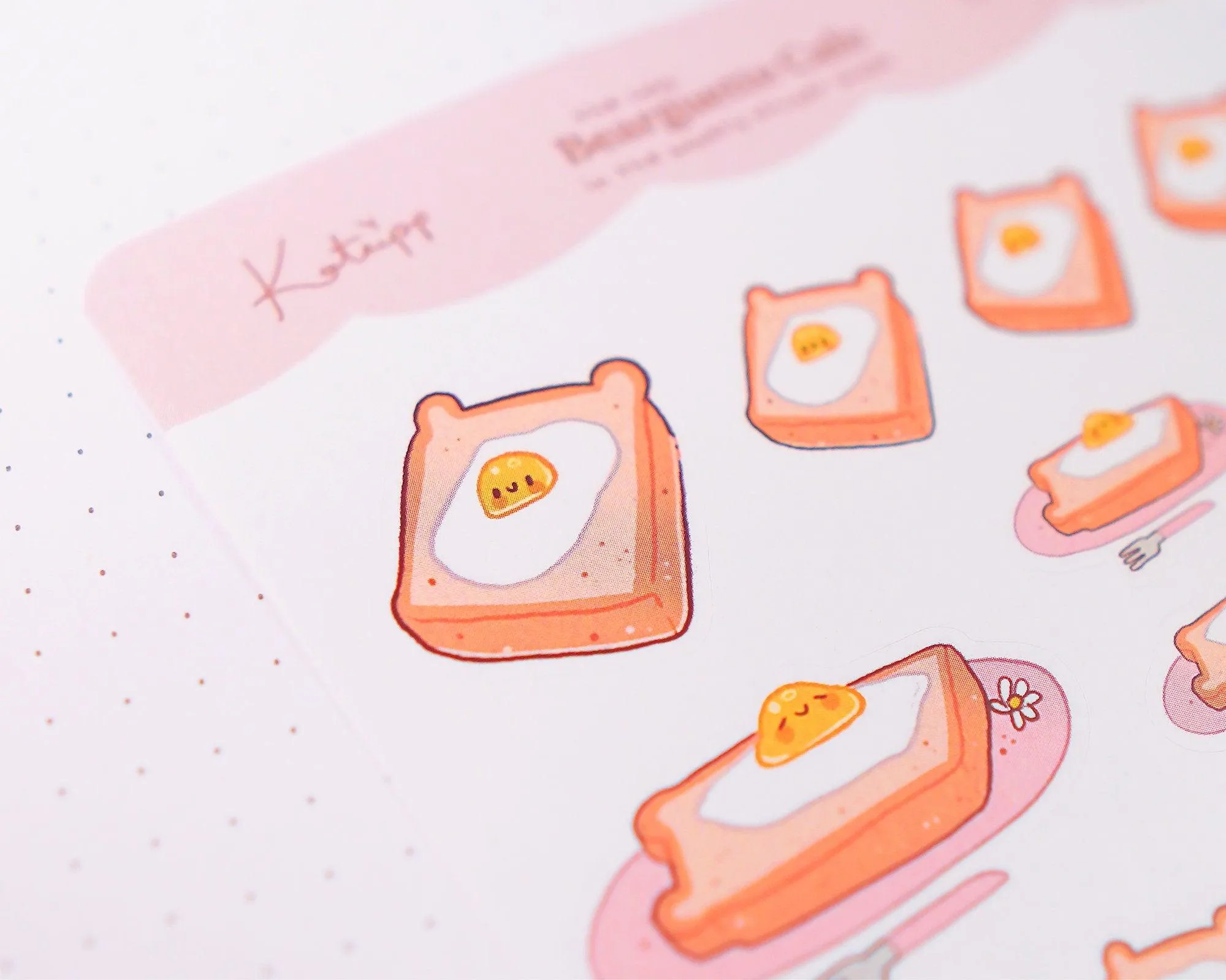 Bearguette Cafe Sticker Sheet | Cute Eggs on Toast Bakery Planner Stickers | BC 005