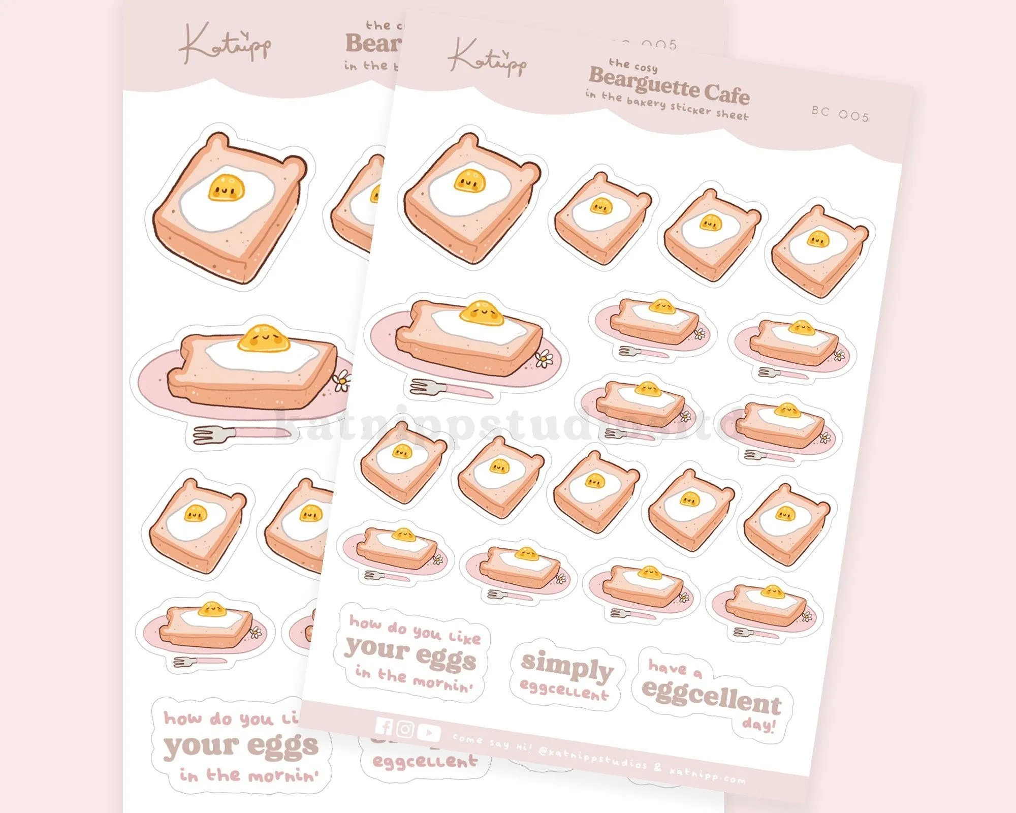 Bearguette Cafe Sticker Sheet | Cute Eggs on Toast Bakery Planner Stickers | BC 005
