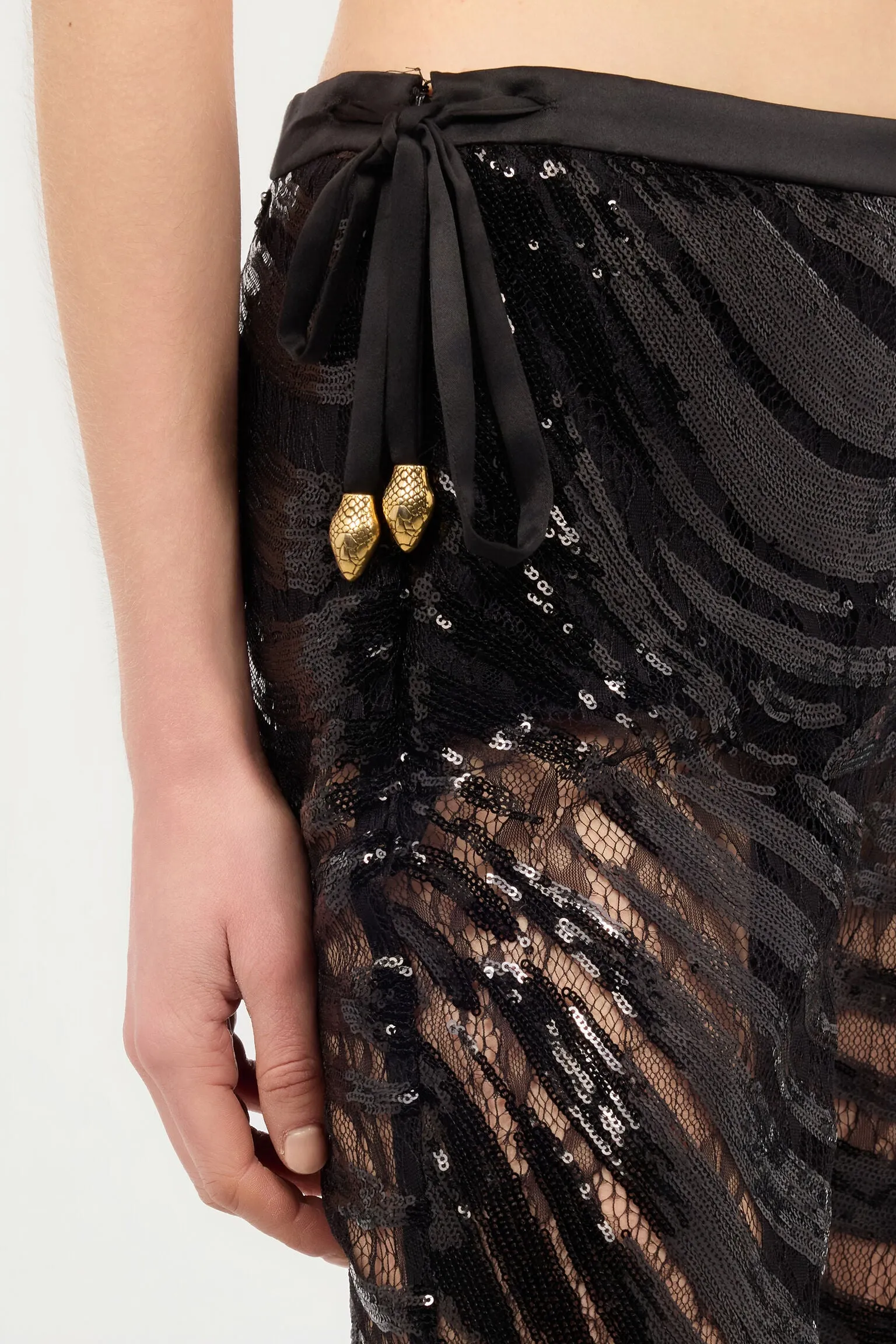 Black lace sequined flared pants