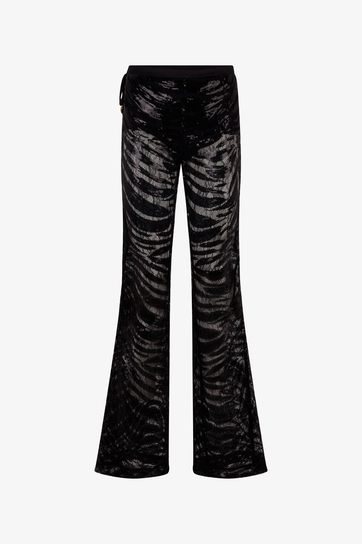Black lace sequined flared pants