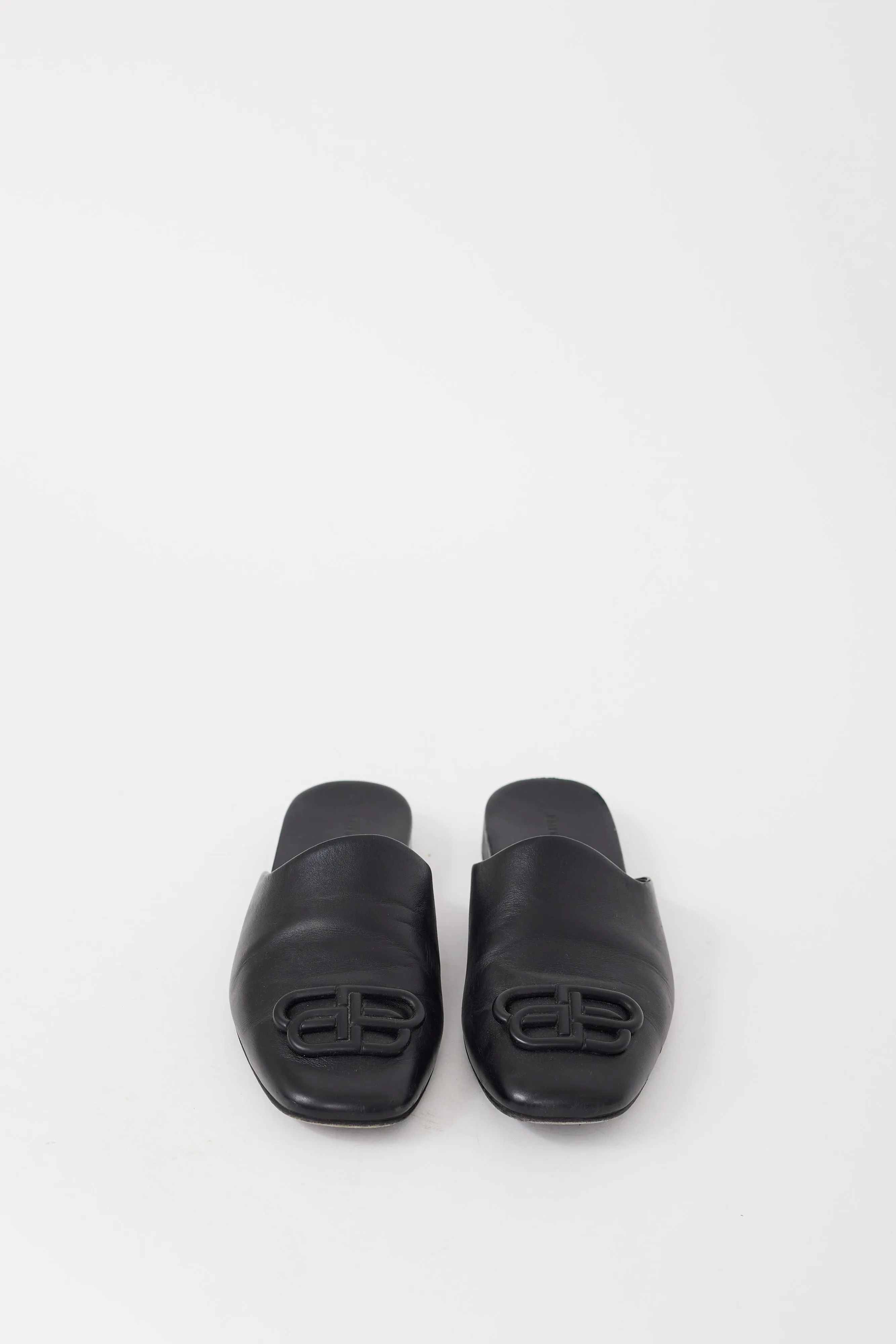 Black Leather BB Cosy Logo Mule