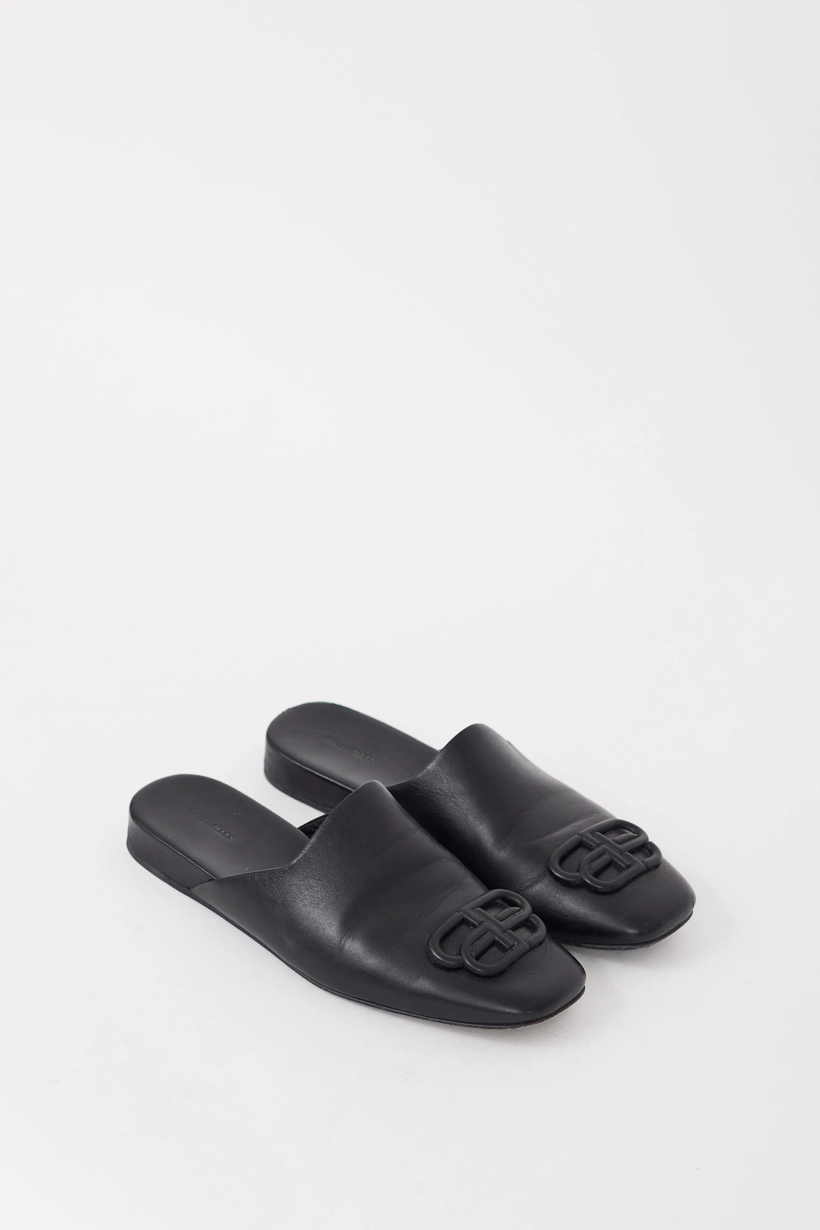Black Leather BB Cosy Logo Mule