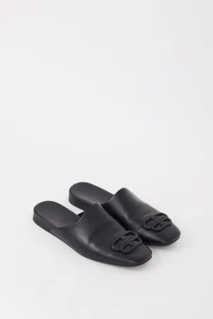 Black Leather BB Cosy Logo Mule