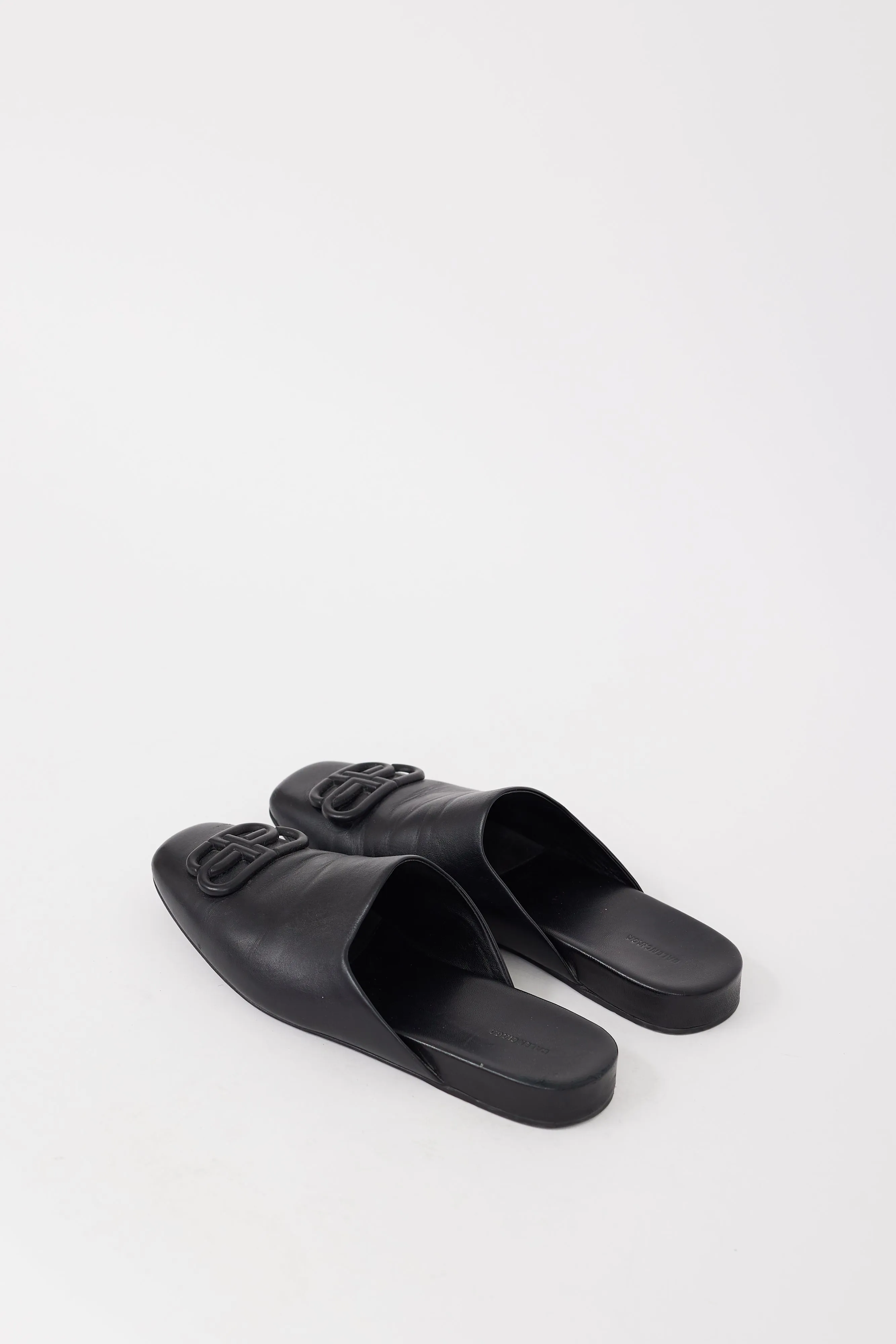 Black Leather BB Cosy Logo Mule