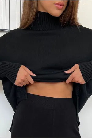Black Turtleneck and Flared Pants Set
