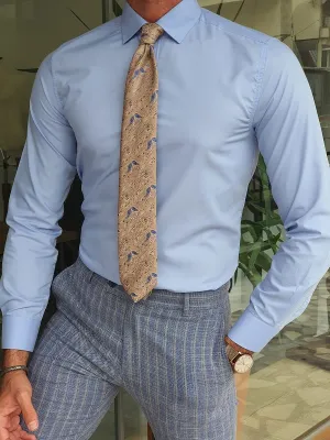 Blue Slim Fit Long Sleeve Cotton Dress Shirt for Men by GentWith.com
