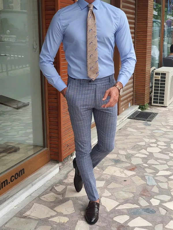 Blue Slim Fit Long Sleeve Cotton Dress Shirt for Men by GentWith.com