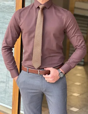 Brown Slim Fit Long Sleeve Cotton Dress Shirt for Men by GentWith.com