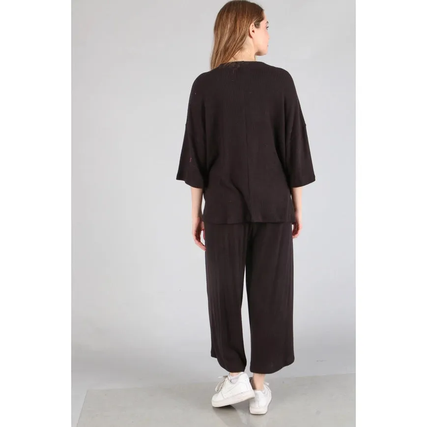 Brushed Wide Leg Pants Black