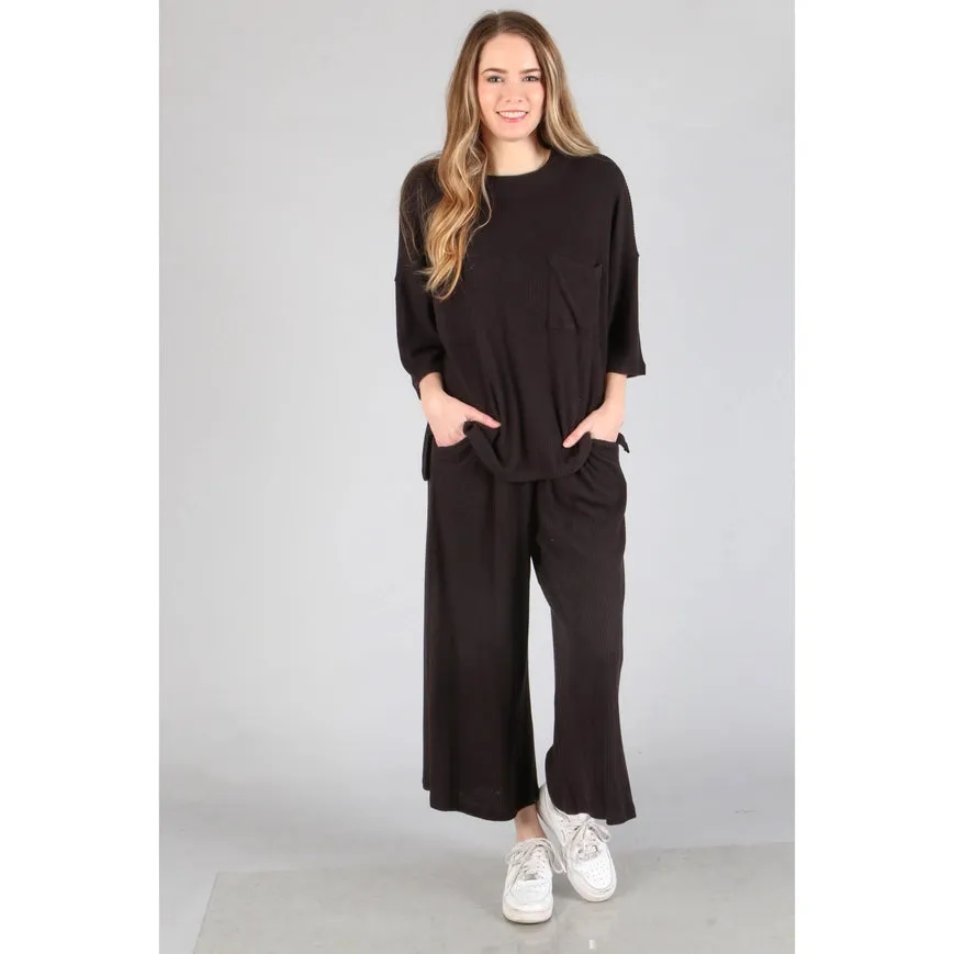 Brushed Wide Leg Pants Black