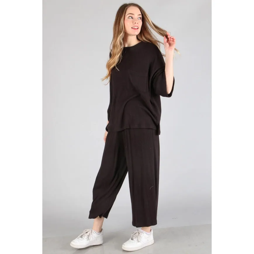 Brushed Wide Leg Pants Black