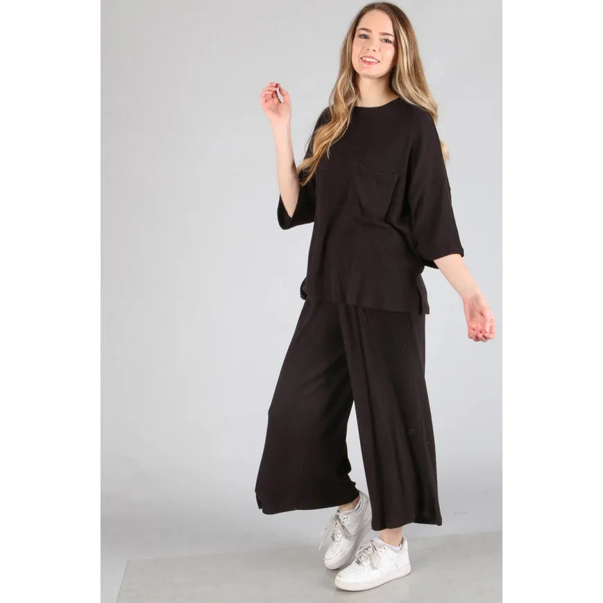 Brushed Wide Leg Pants Black
