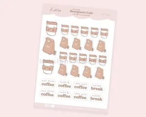 Coffee To Go Sticker Sheet | Kawaii Bear Coffee Shop Stickers | Cosy Café Accessories | BC004