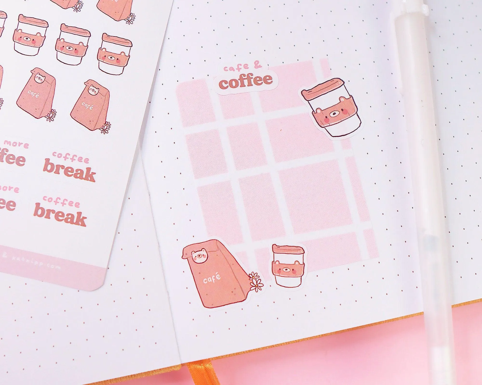 Coffee To Go Sticker Sheet | Kawaii Bear Coffee Shop Stickers | Cosy Café Accessories | BC004