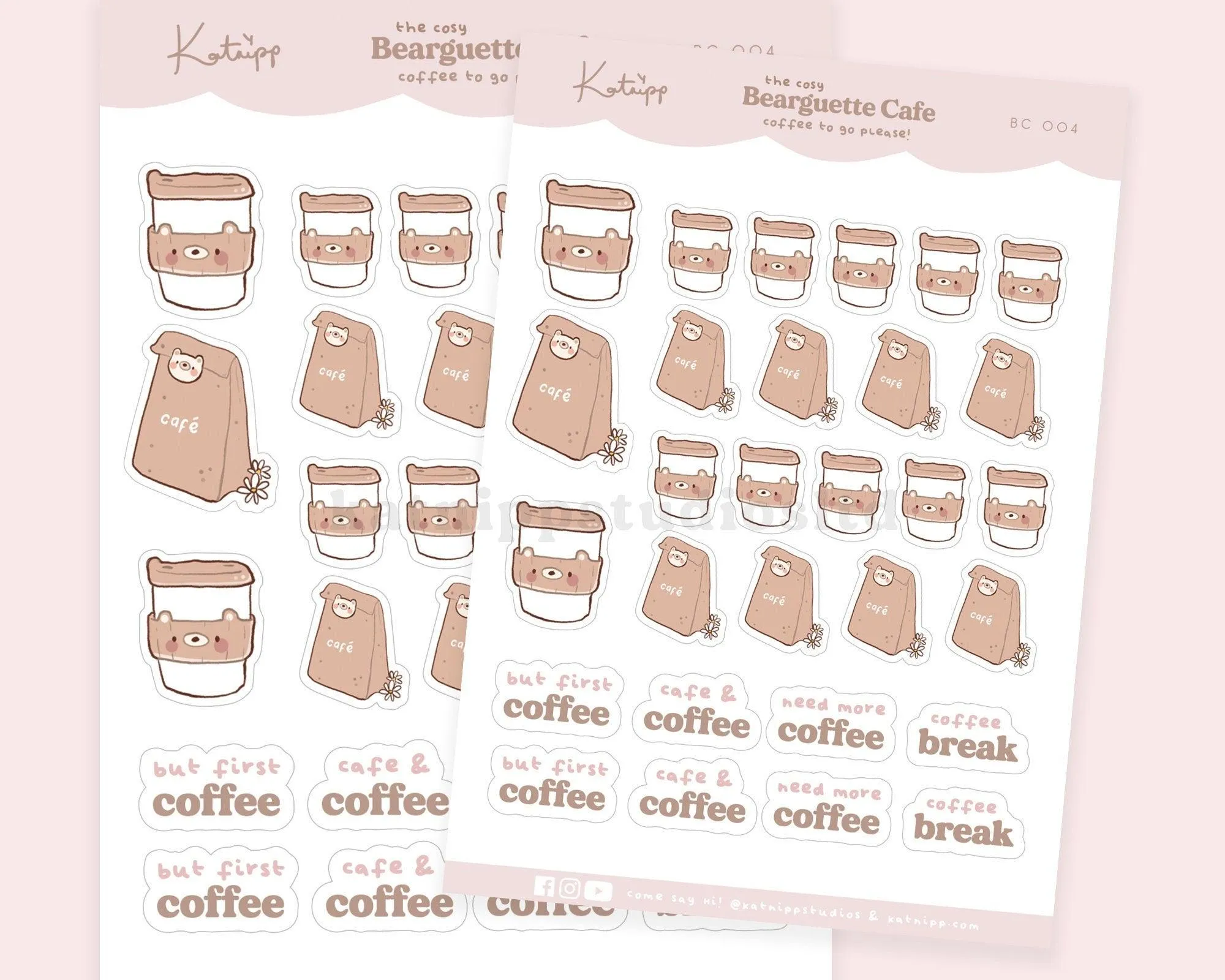 Coffee To Go Sticker Sheet | Kawaii Bear Coffee Shop Stickers | Cosy Café Accessories | BC004