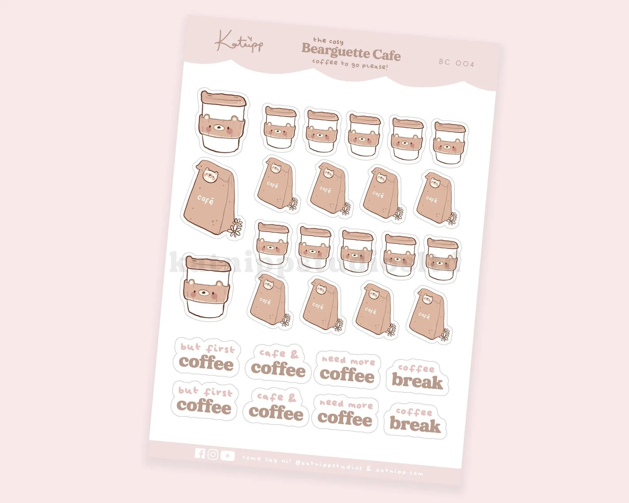 Coffee To Go Sticker Sheet | Kawaii Bear Coffee Shop Stickers | Cosy Café Accessories | BC004