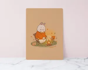 Cosy Autumn Art Print | Bonbun & Bumblebutt Campfire Scene | Kawaii Roasting Marshmallows Decor