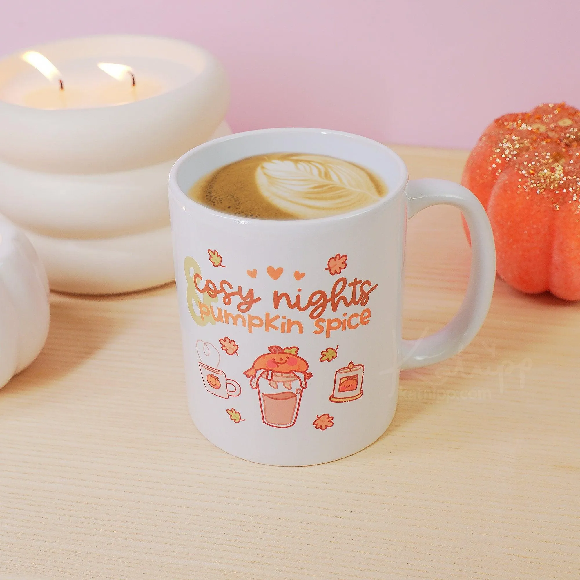 Cosy Autumn Pumpkin Spice Mug | Kawaii Pumpkin Coffee Cup with "Cosy Nights & Pumpkin Spice" Quote