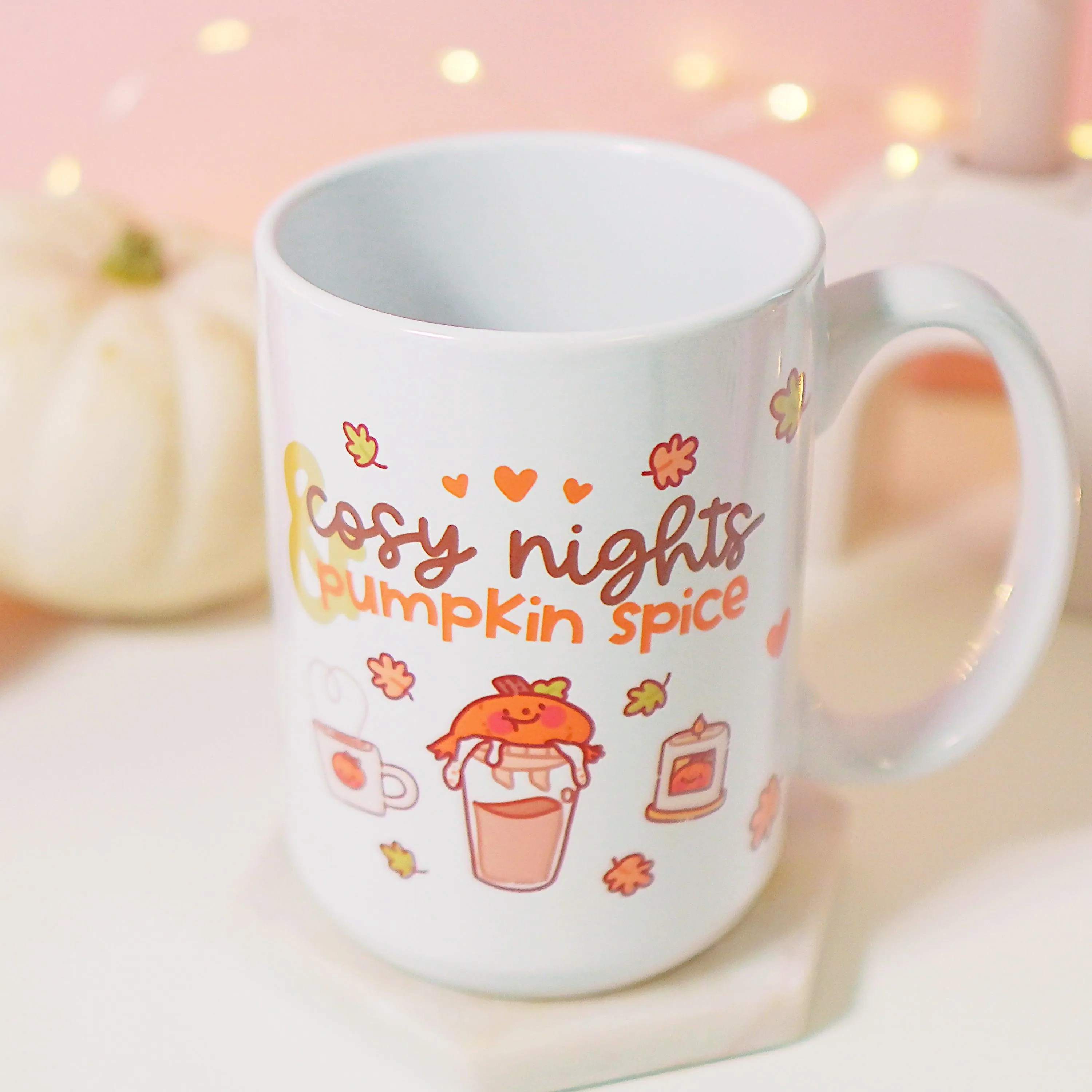 Cosy Autumn Pumpkin Spice Mug | Kawaii Pumpkin Coffee Cup with "Cosy Nights & Pumpkin Spice" Quote