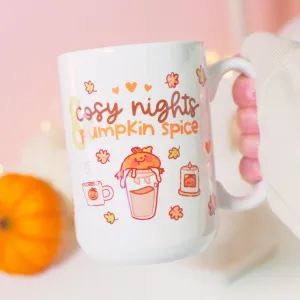 Cosy Autumn Pumpkin Spice Mug | Kawaii Pumpkin Coffee Cup with "Cosy Nights & Pumpkin Spice" Quote