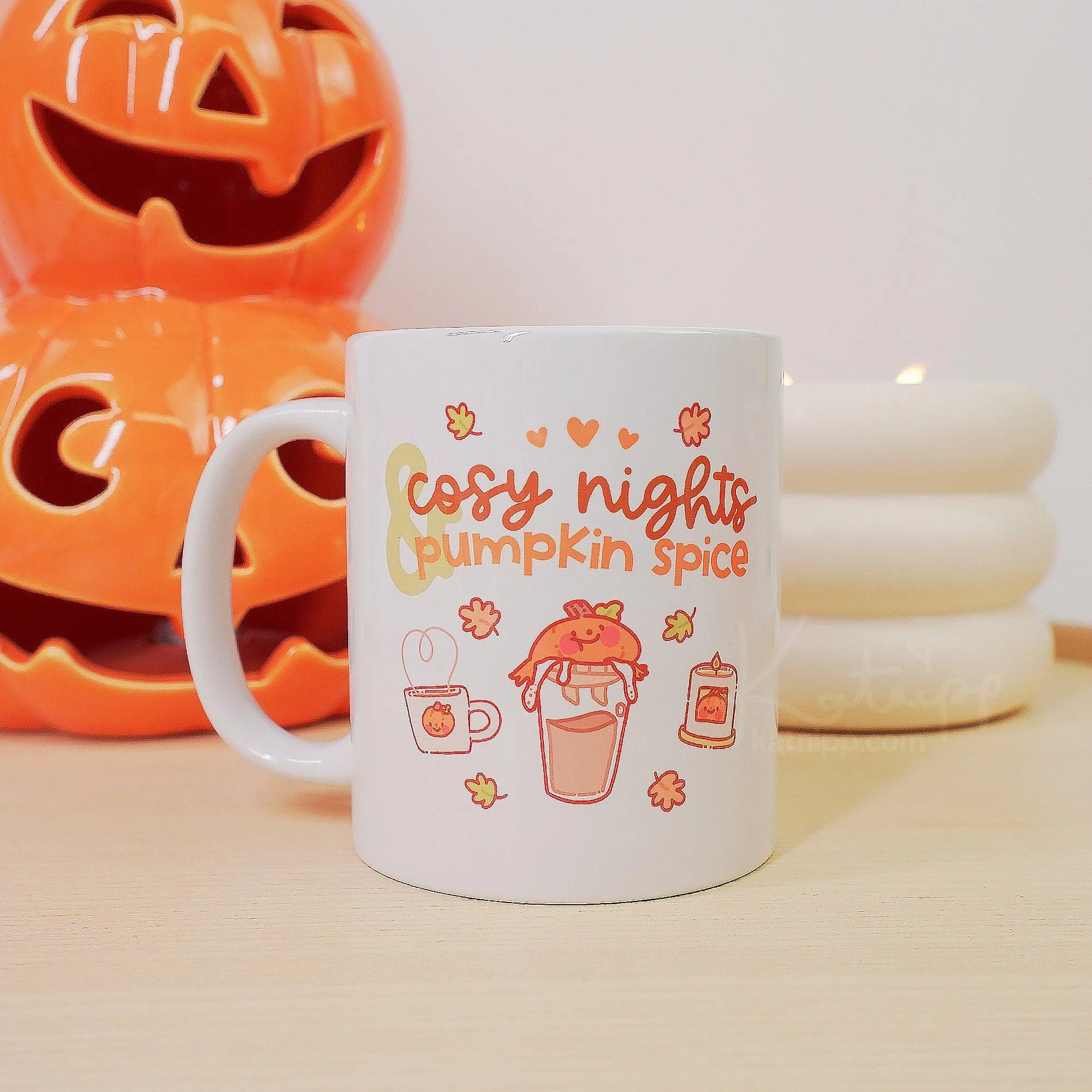 Cosy Autumn Pumpkin Spice Mug | Kawaii Pumpkin Coffee Cup with "Cosy Nights & Pumpkin Spice" Quote