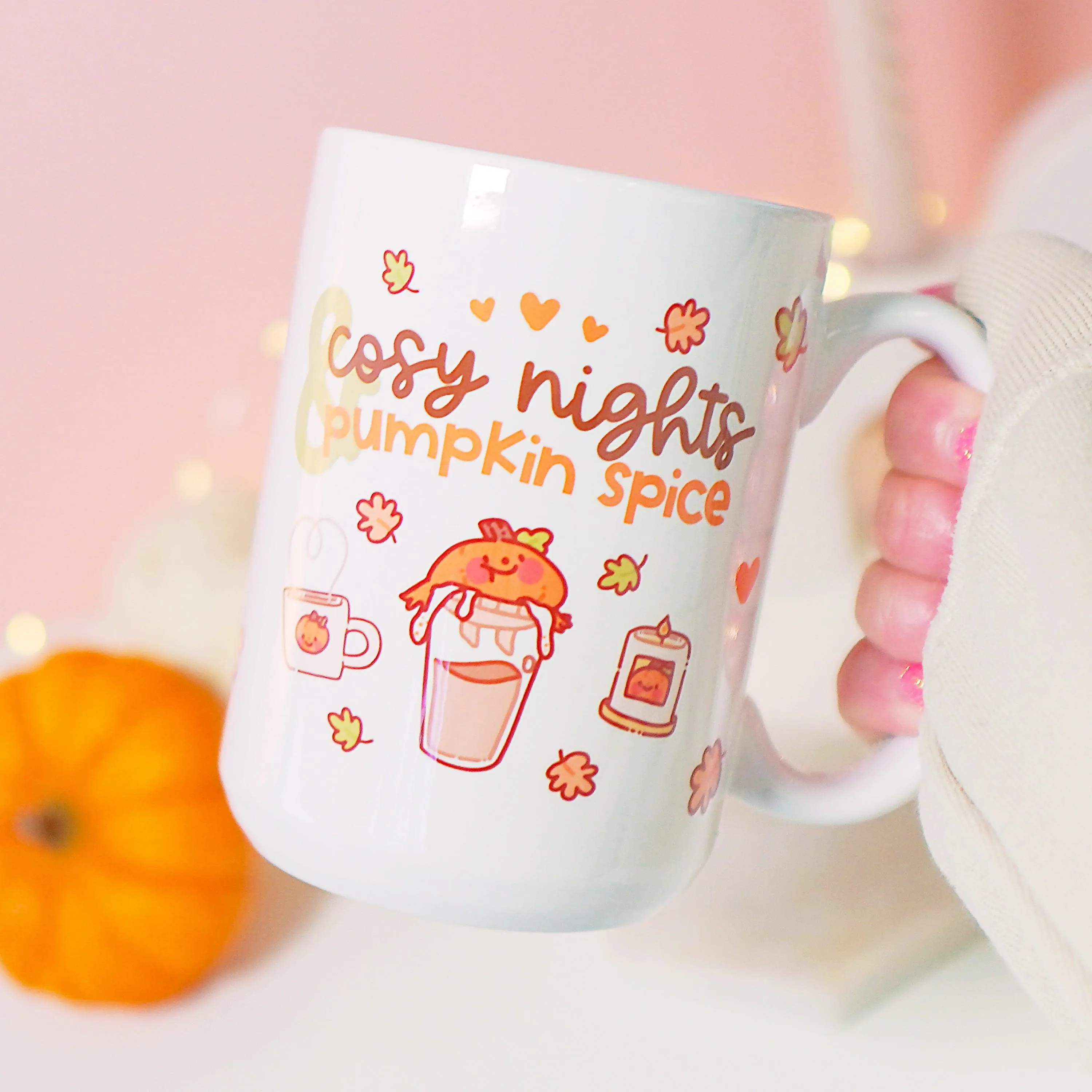 Cosy Autumn Pumpkin Spice Mug | Kawaii Pumpkin Coffee Cup with "Cosy Nights & Pumpkin Spice" Quote