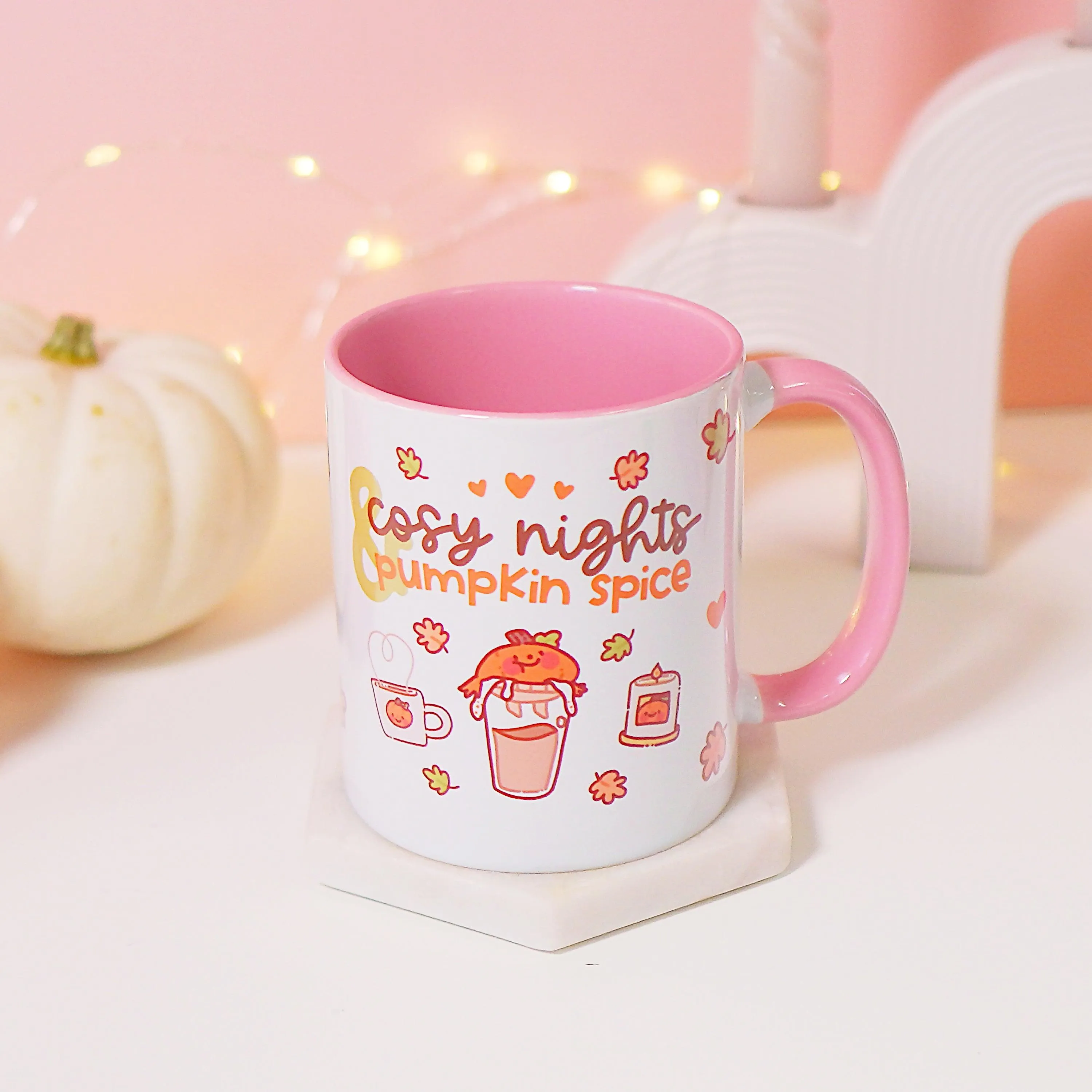 Cosy Autumn Pumpkin Spice Mug | Kawaii Pumpkin Coffee Cup with "Cosy Nights & Pumpkin Spice" Quote