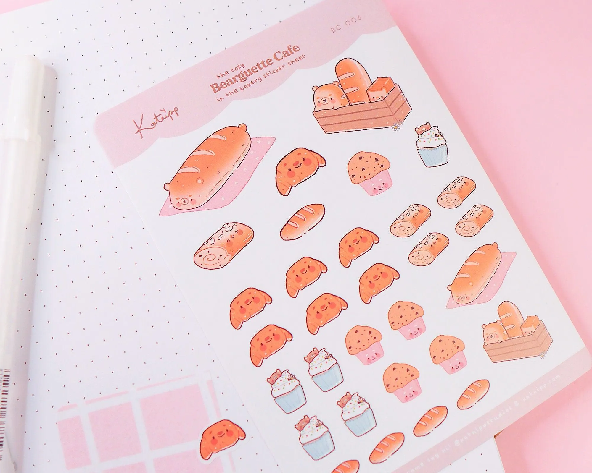 Cosy Bearguette Cafe Bakery Sticker Sheet | Cosy Cafe & Cute Croissant Deco | BC006