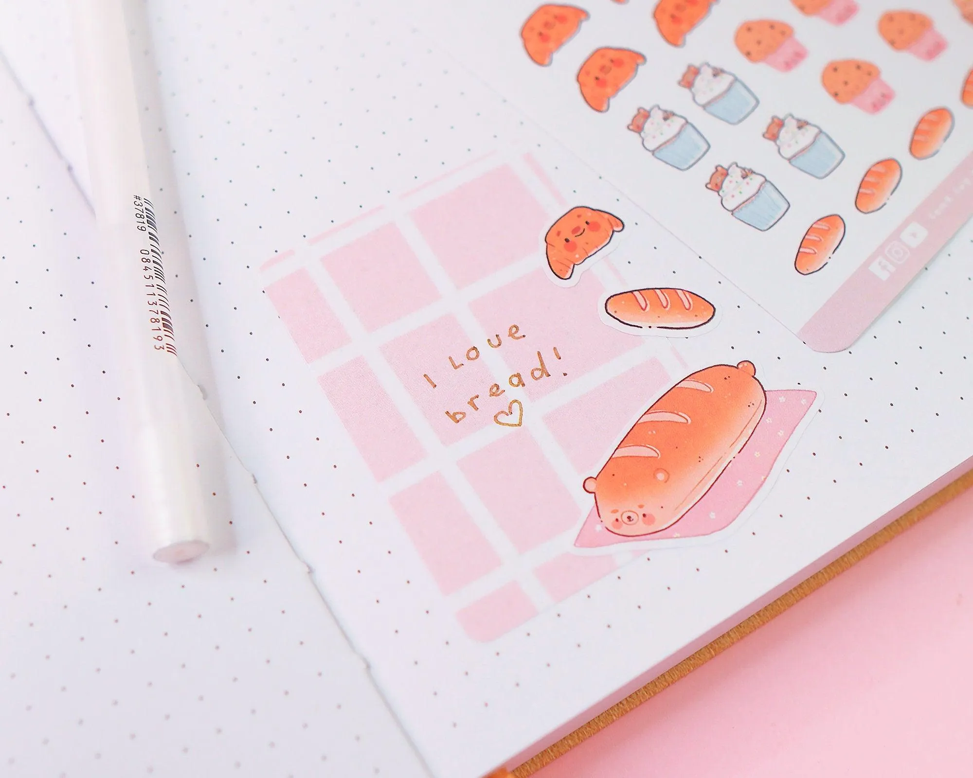 Cosy Bearguette Cafe Bakery Sticker Sheet | Cosy Cafe & Cute Croissant Deco | BC006