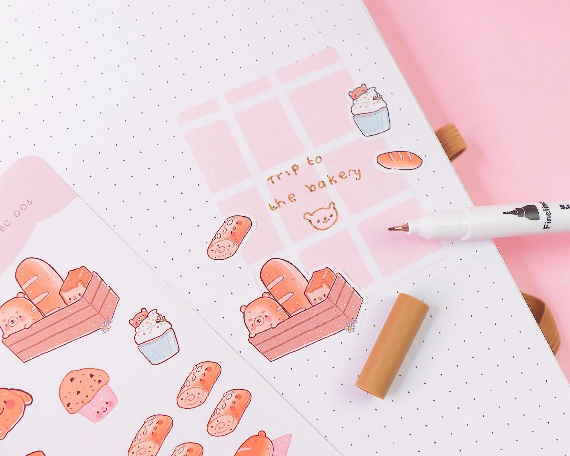 Cosy Bearguette Cafe Bakery Sticker Sheet | Cosy Cafe & Cute Croissant Deco | BC006