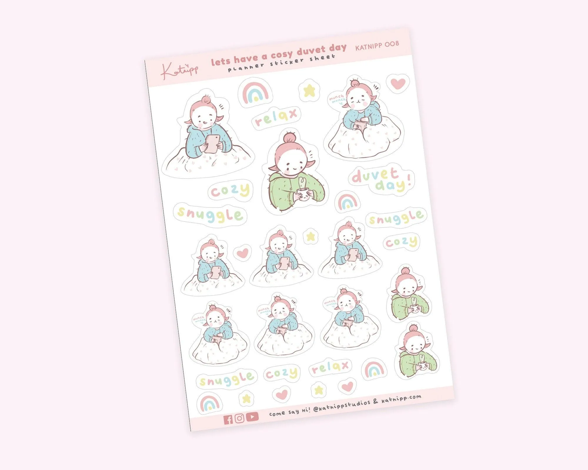 Cosy Duvet Day Planner Stickers | Snuggle & Relax Stickers | Kawaii Self-Care Stickers | Lazy Day Journaling Stickers | KATNIPP008