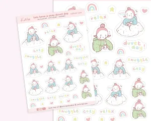 Cosy Duvet Day Planner Stickers | Snuggle & Relax Stickers | Kawaii Self-Care Stickers | Lazy Day Journaling Stickers | KATNIPP008