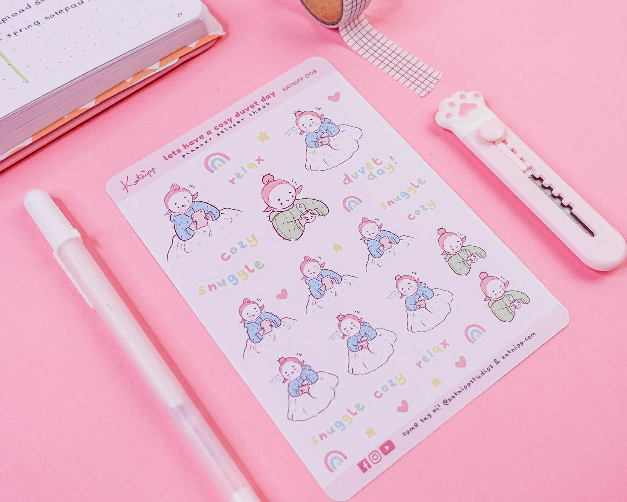 Cosy Duvet Day Planner Stickers | Snuggle & Relax Stickers | Kawaii Self-Care Stickers | Lazy Day Journaling Stickers | KATNIPP008