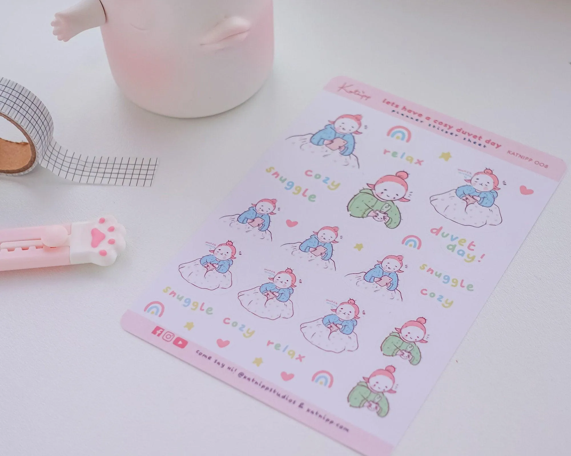 Cosy Duvet Day Planner Stickers | Snuggle & Relax Stickers | Kawaii Self-Care Stickers | Lazy Day Journaling Stickers | KATNIPP008