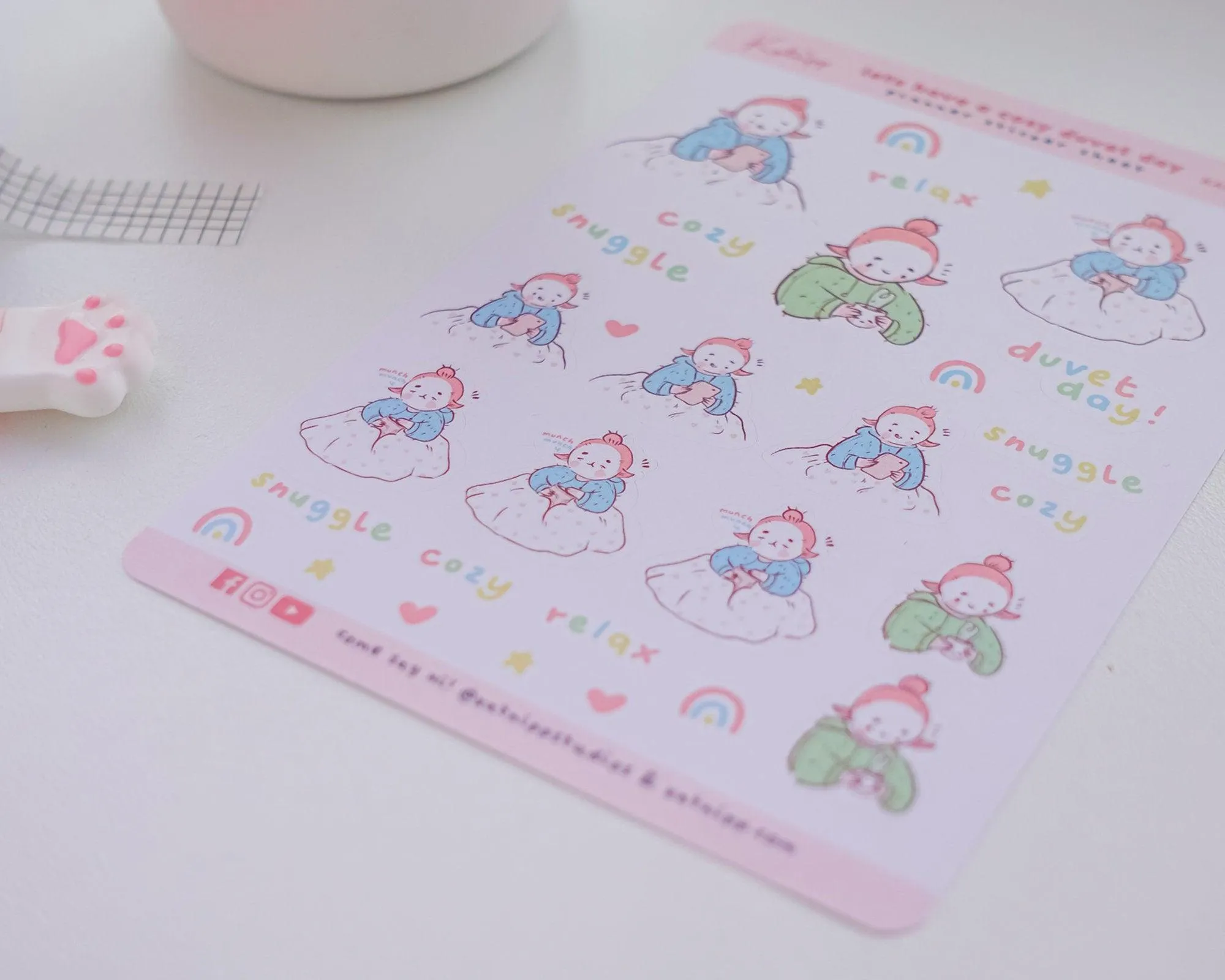 Cosy Duvet Day Planner Stickers | Snuggle & Relax Stickers | Kawaii Self-Care Stickers | Lazy Day Journaling Stickers | KATNIPP008
