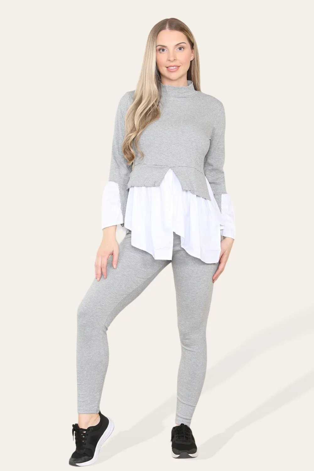Flared Shirt & Leggings Co-Ord Set  Stylish Ribbed Loungewear