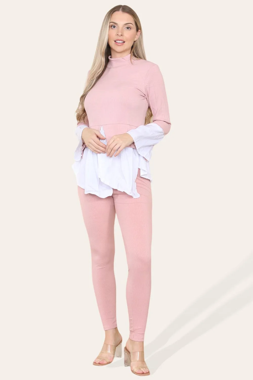 Flared Shirt & Leggings Co-Ord Set  Stylish Ribbed Loungewear