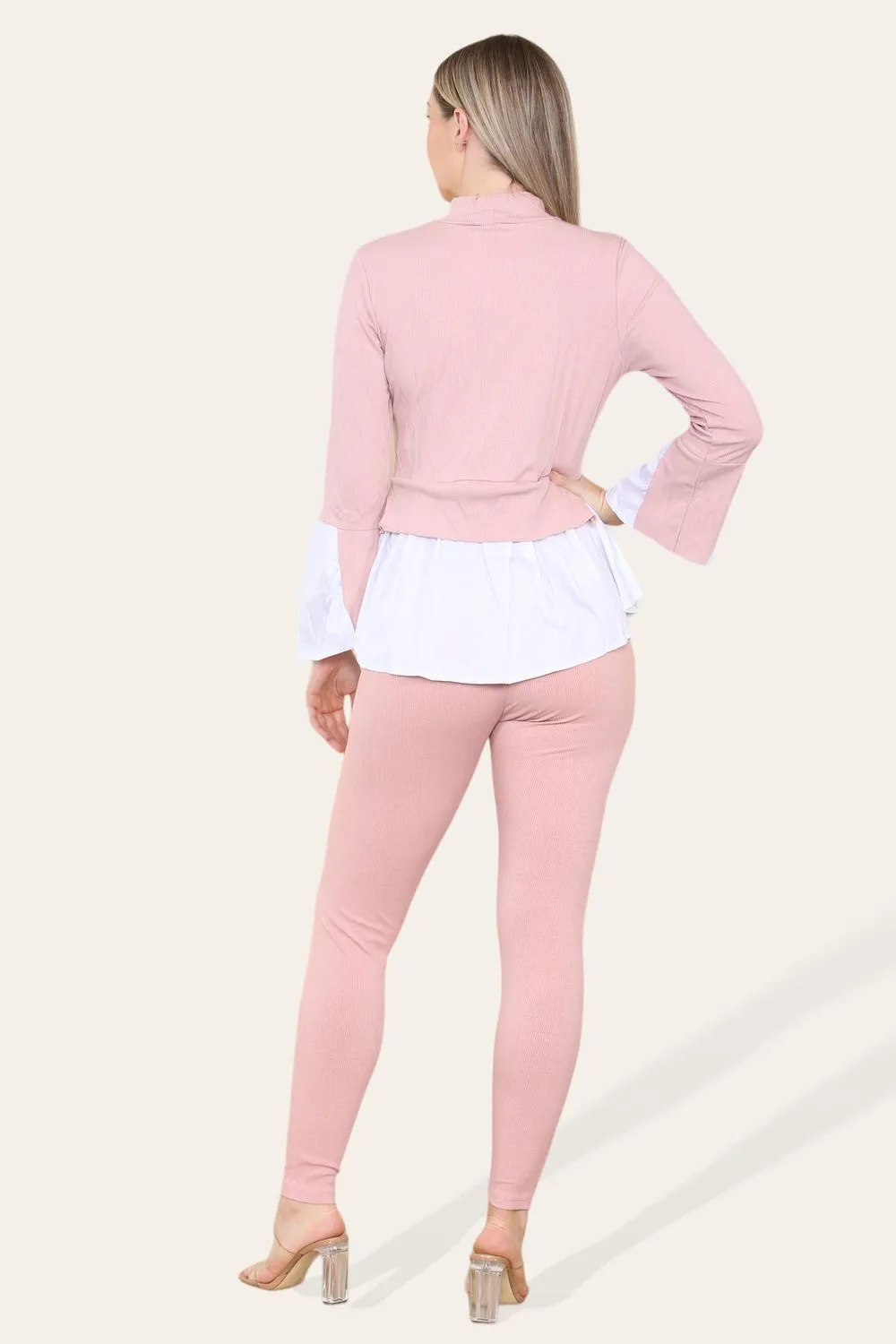 Flared Shirt & Leggings Co-Ord Set  Stylish Ribbed Loungewear