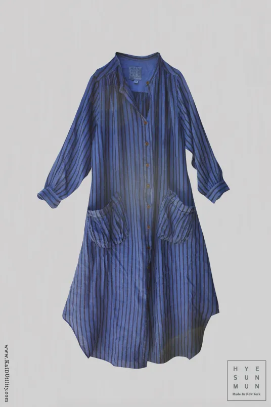 Garment Dyed Stripe Linen Niki Dress - Ocean - M