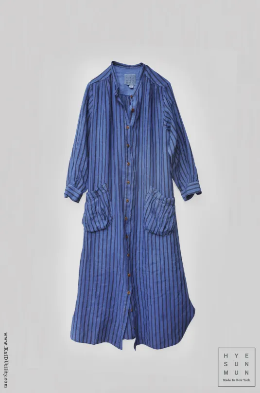 Garment Dyed Stripe Linen Niki Dress - Ocean - M